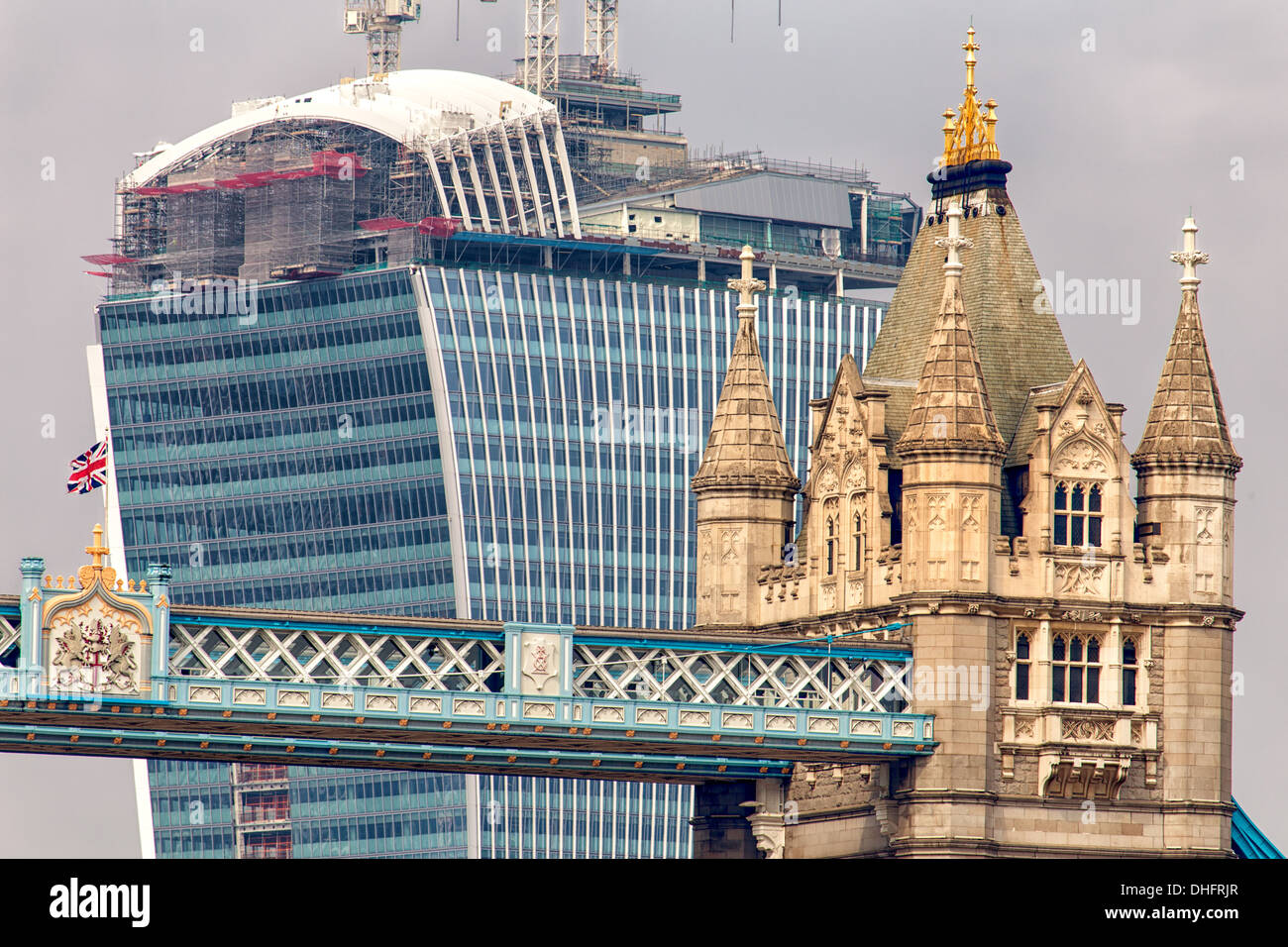The London Walkie Talkie behind Tower Bridge Stock Photo