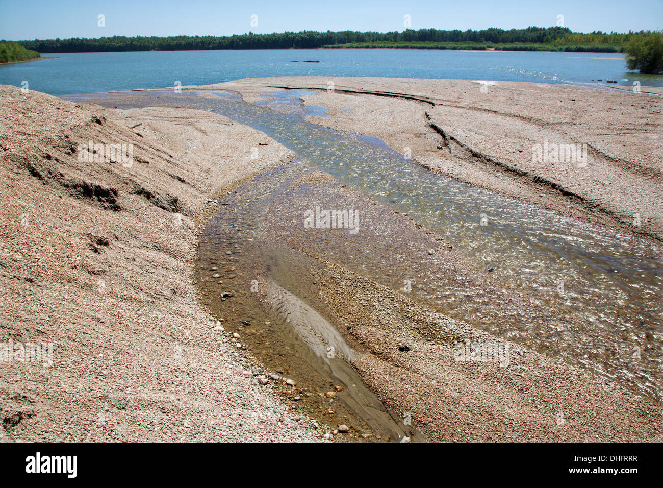 alluvion of gravel on the Danuber river - behind the Cunovo dam Stock Photo