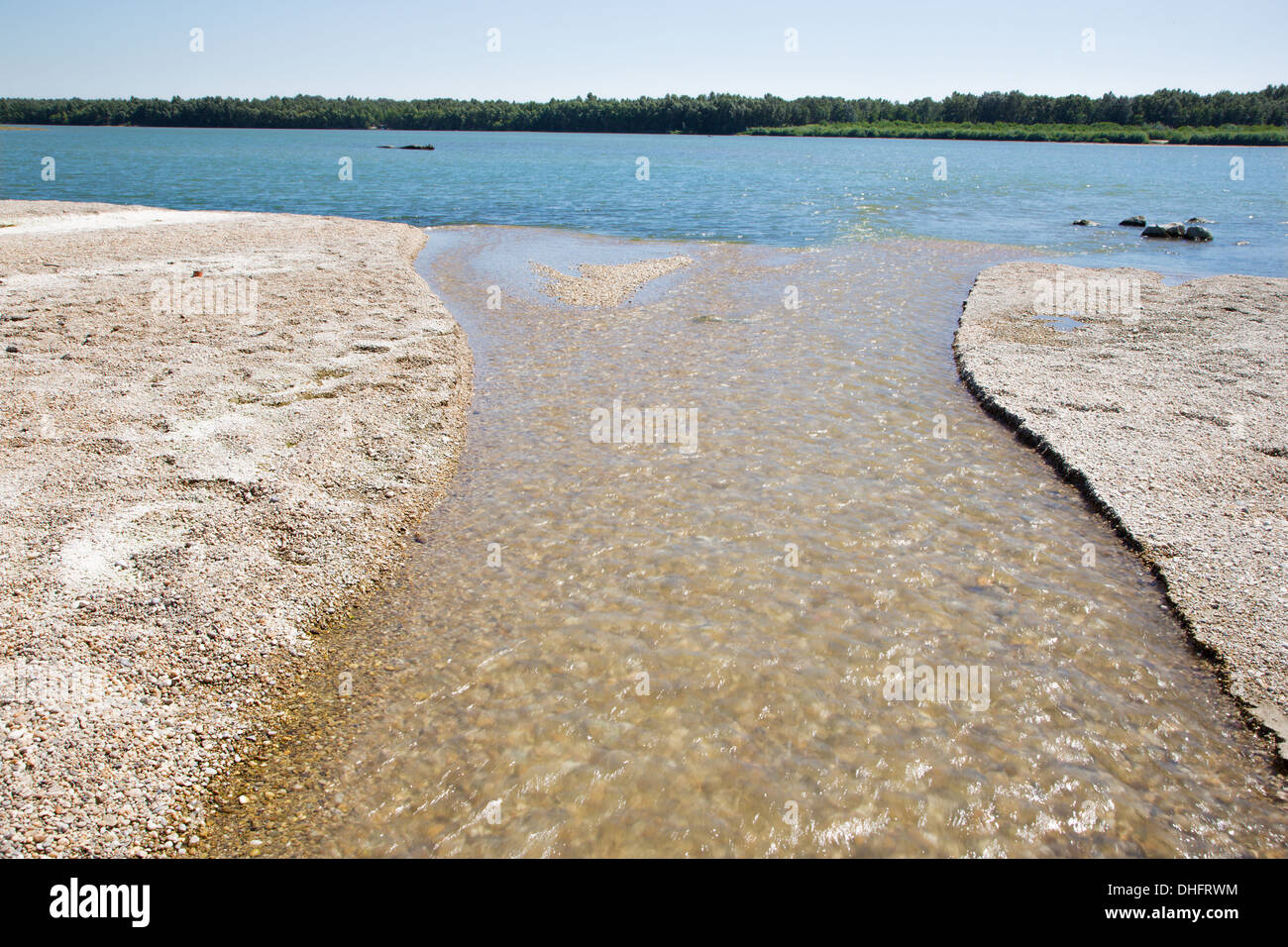 alluvion of gravel on the Danube river - behind the Cunovo dam Stock Photo