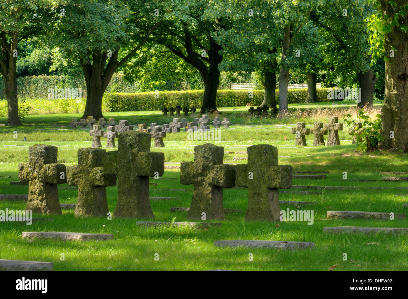 Arrays of stoned crosses at the Hooglede German cemetery Stock Photo