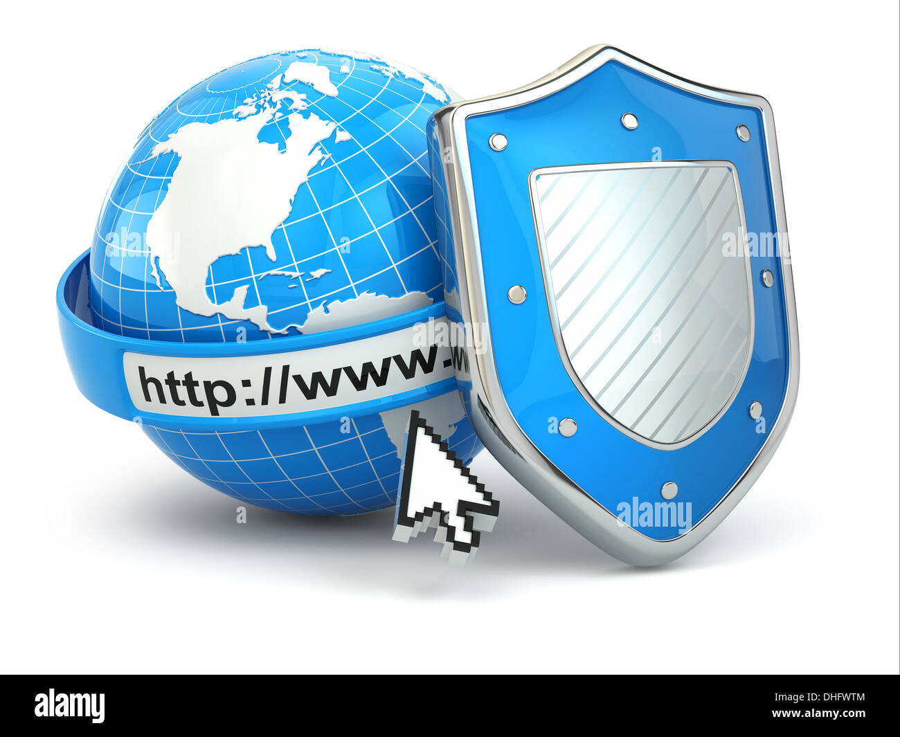 Internet security. Earth, browser address line and shield. 3d Stock ...