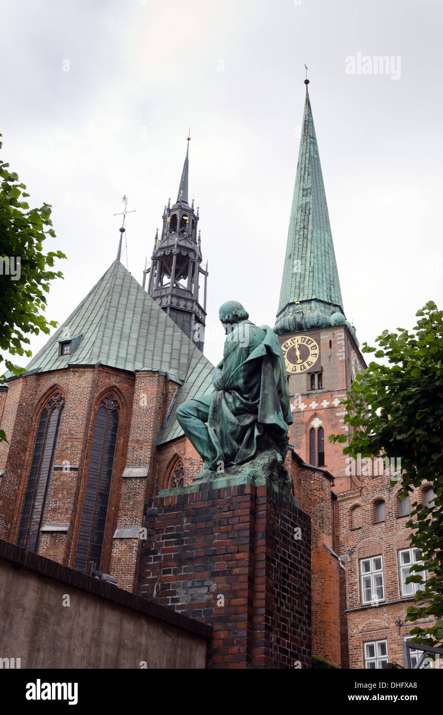 The Church of Seeschiffer and Emanuell Geibel. He was born at Lubeck Stock Photo