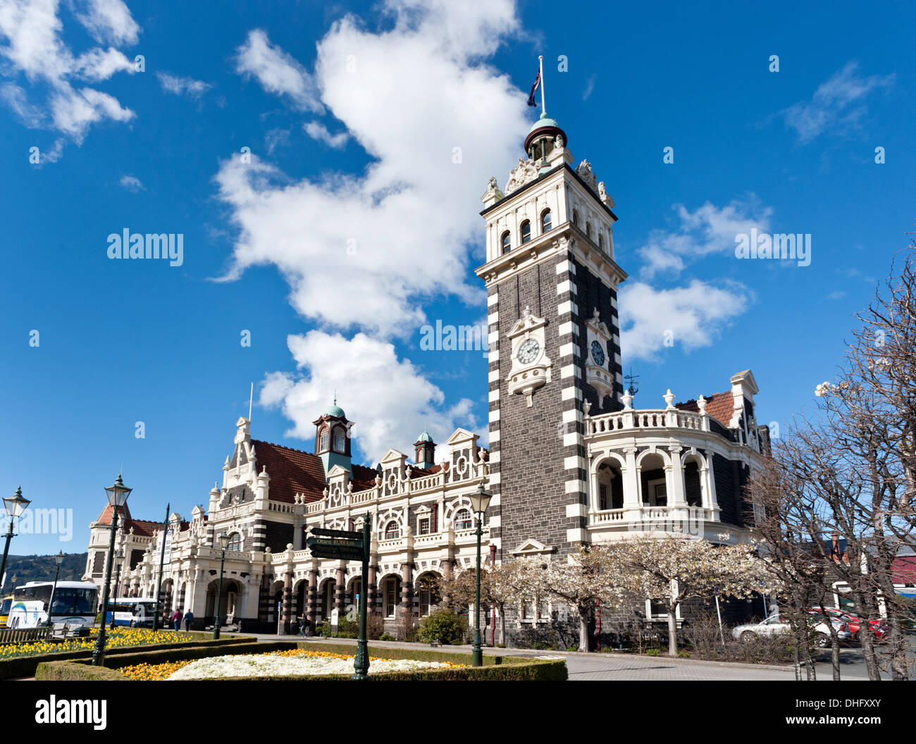 Dunedin, Otago, New Zealand. The famous railway station designed by Sir George Troup. Stock Photo