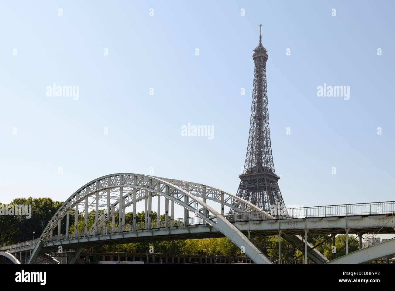 The Eiffel Tower rising above a the Passerelle Debilly in Paris, France, Europe. Stock Photo