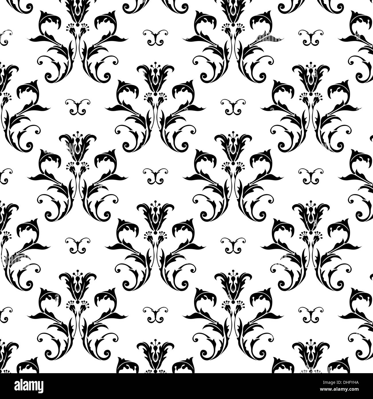 Illustration of a black and with vintage floral pattern Stock Photo