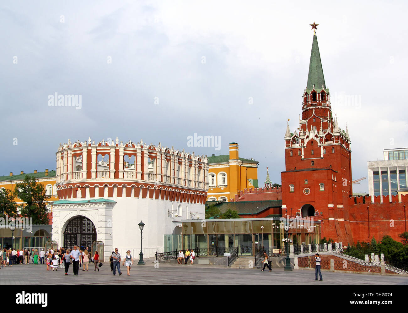 Troitskaya and Kutafya Towers of Moscow Kremlin, Russia Stock Photo