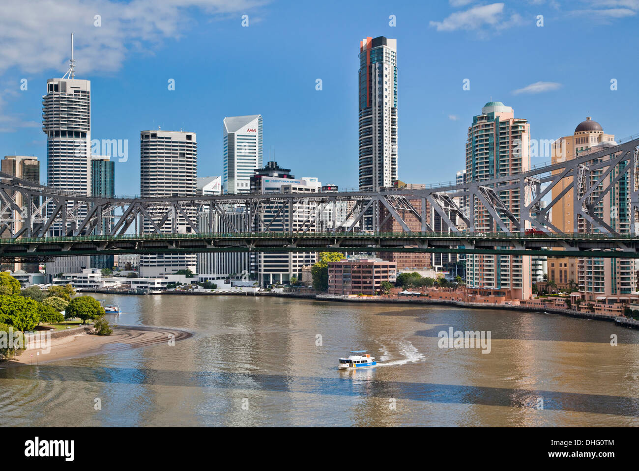 Australia, Queensland, Brisbane, view of Story Bridge and the city skyline with Brisbane River Stock Photo