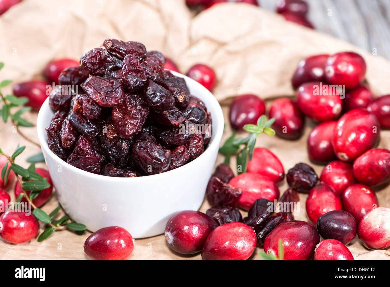 Dried Cranberries and some fresh fruits Stock Photo Alamy