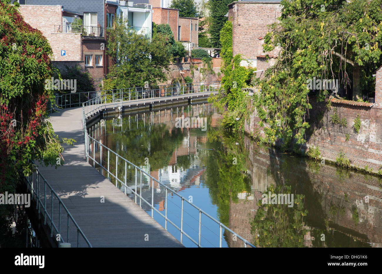 Mechelen - Canal and promenade Stock Photo