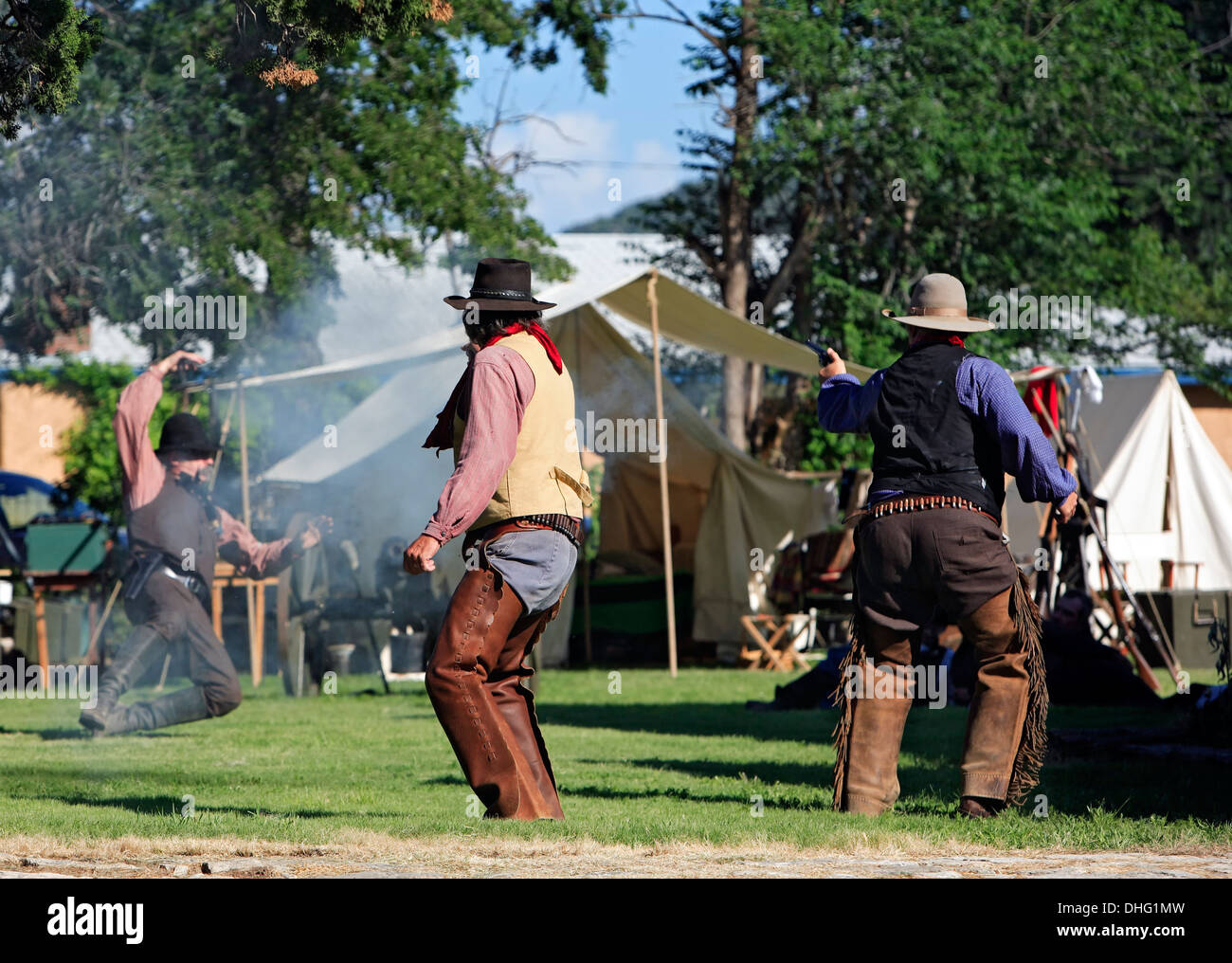Gunfight, Old Lincoln Days, Lincoln, New Mexico USA Stock Photo