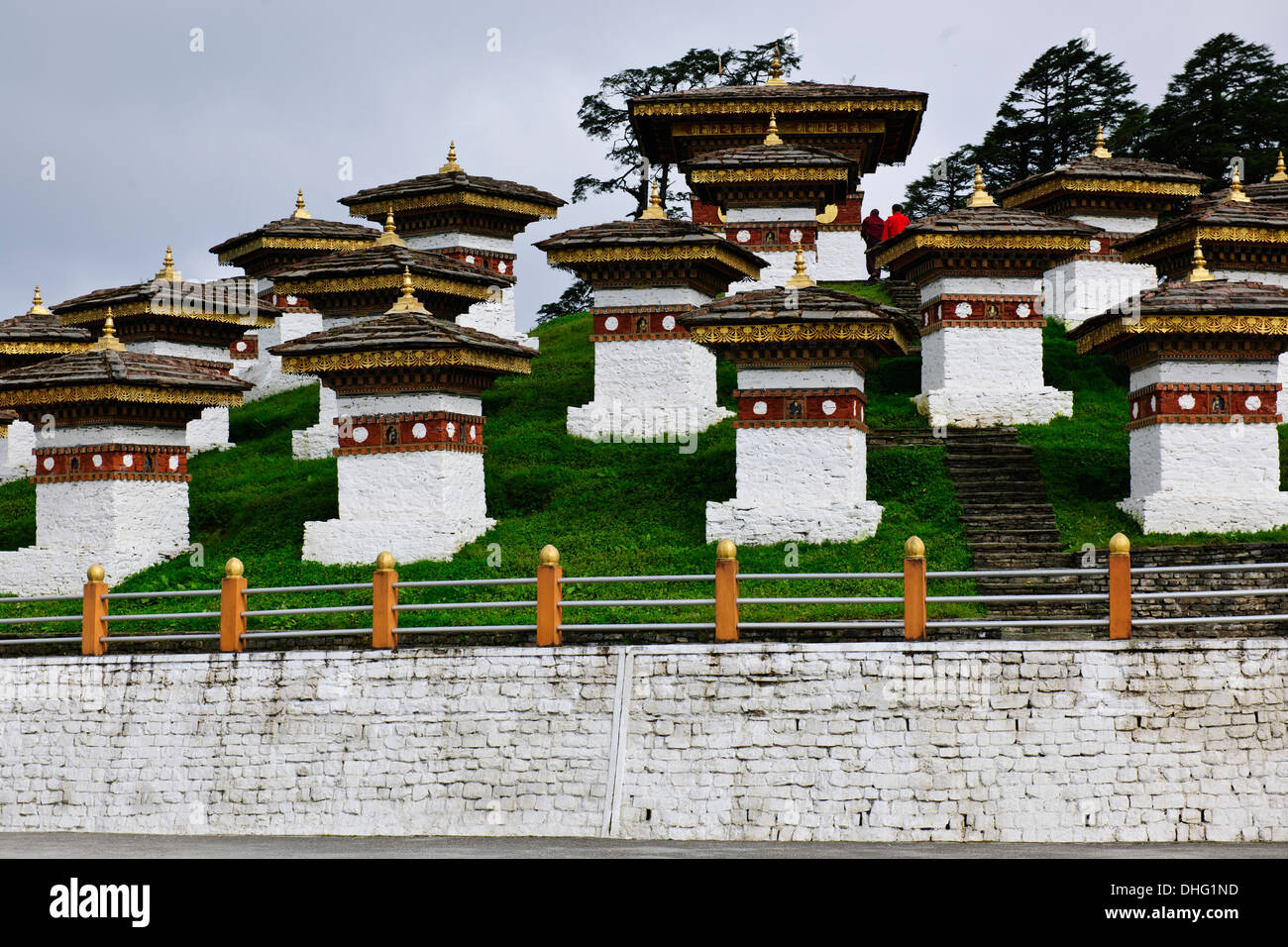 Dochula Pass,3140mt,collection of 108 Chortens,great views of surrounding Bhutanese Himalayas can be see in winter from here, Stock Photo
