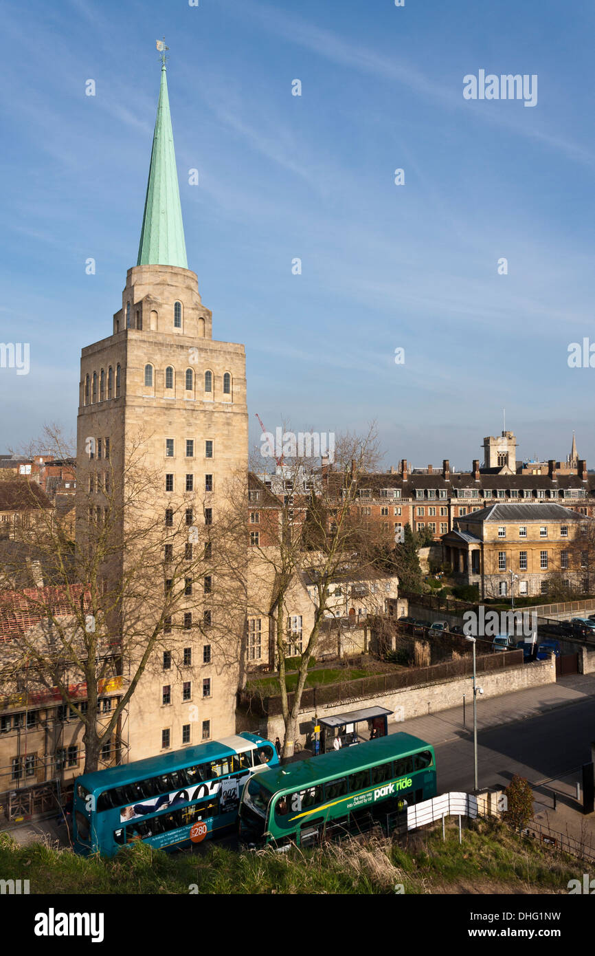 The library tower of Nuffield College seen from Oxford Castle mound, Oxfordshire, England, GB, UK. Stock Photo