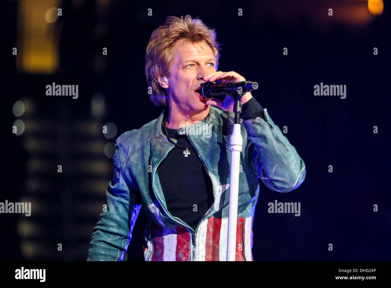Bon Jovi performs in concert as part of their 2013-2014 Because We Can World Tour. Stock Photo
