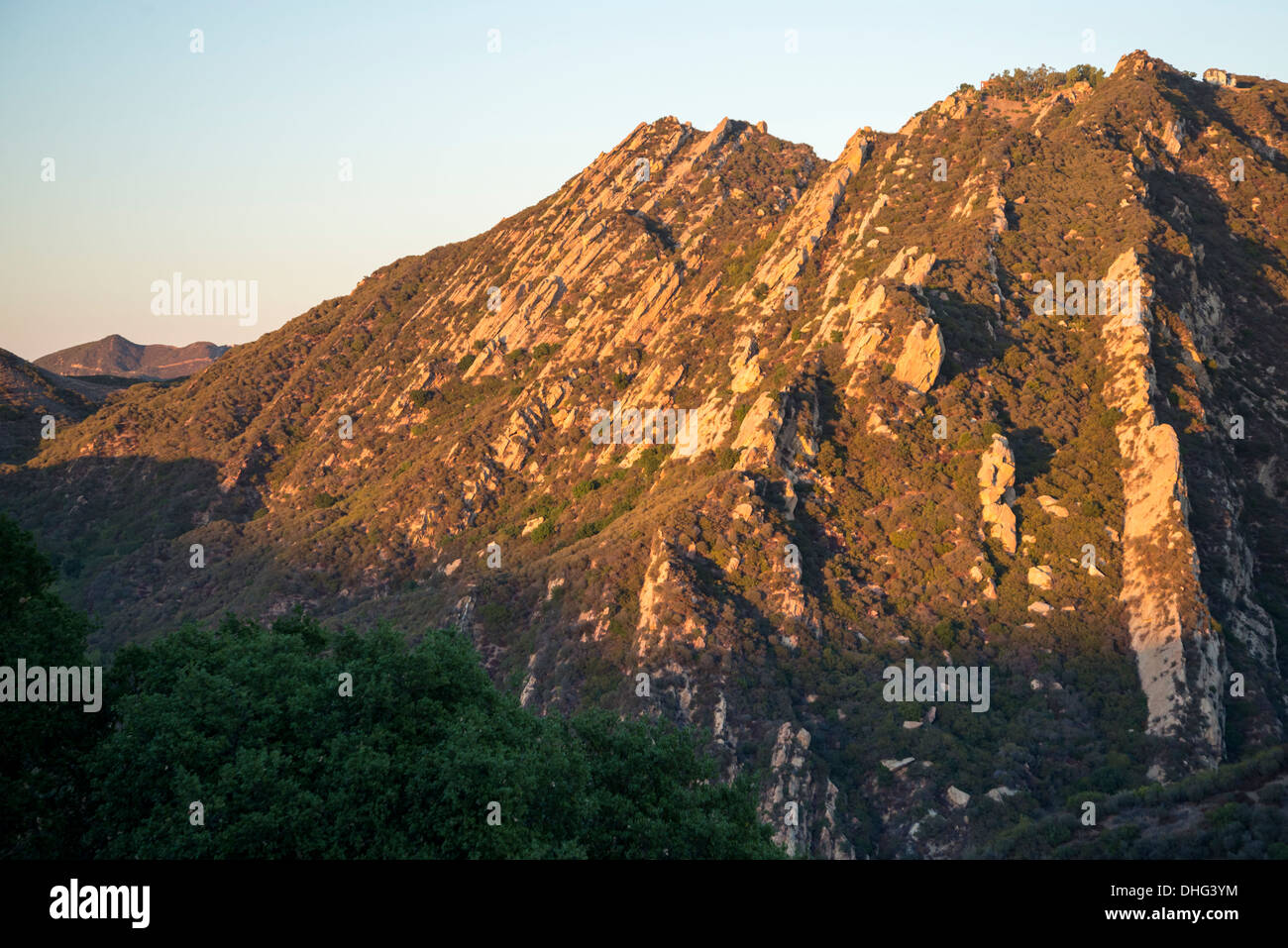 Sunset view of a rocky ridge in the Santa Monica Mountains. Stock Photo