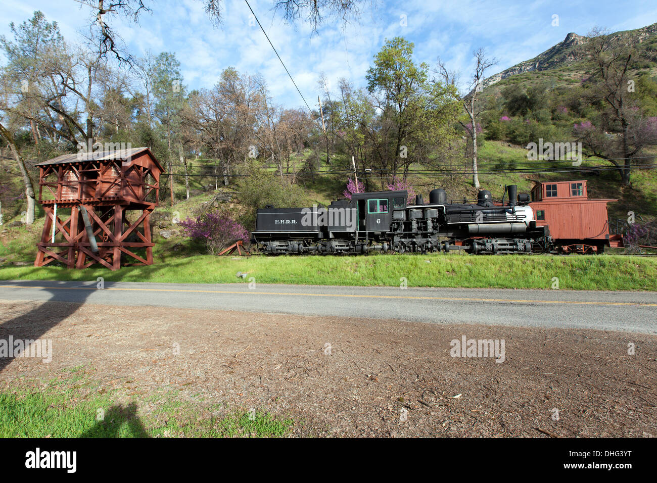 Shay locomotive No. 6 & Freight Caboose No. 15, El Portal Transportation Museum, Foresta Road, El Portal, California, USA. Stock Photo