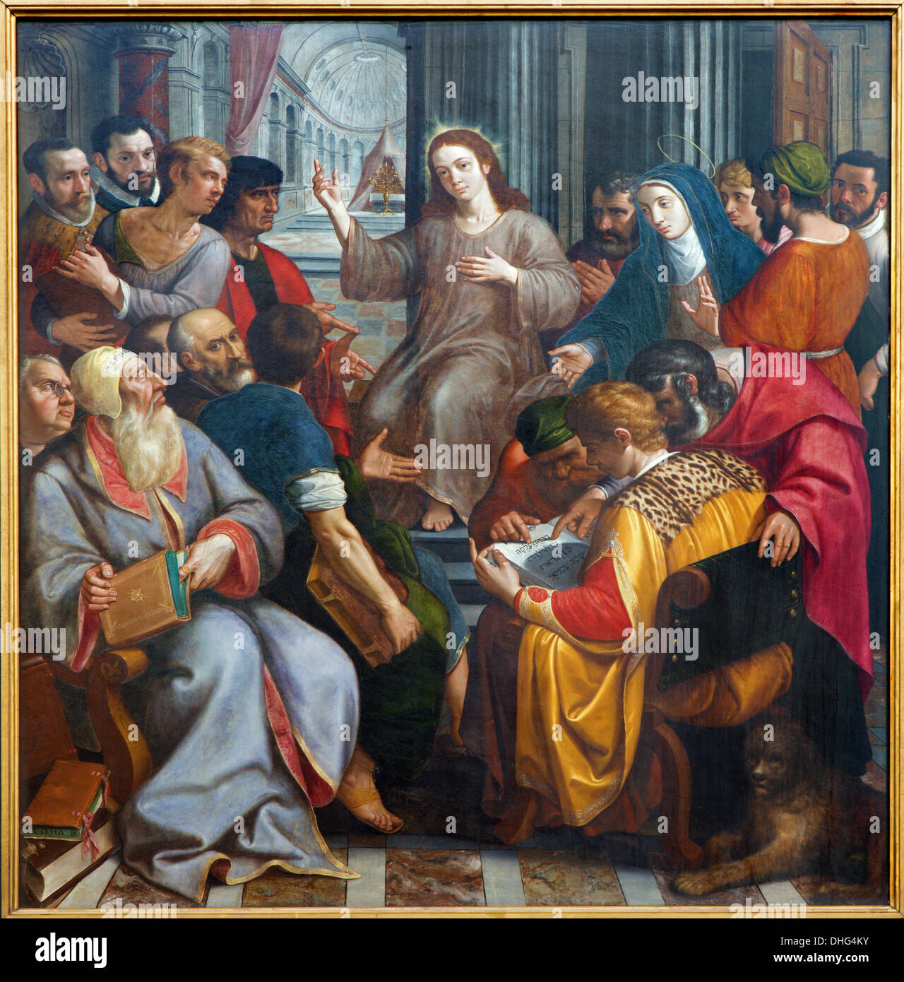 Antwerp - Jesus among scribes by Frans Francken from year 1587 in the cathedral of Our Lady Stock Photo