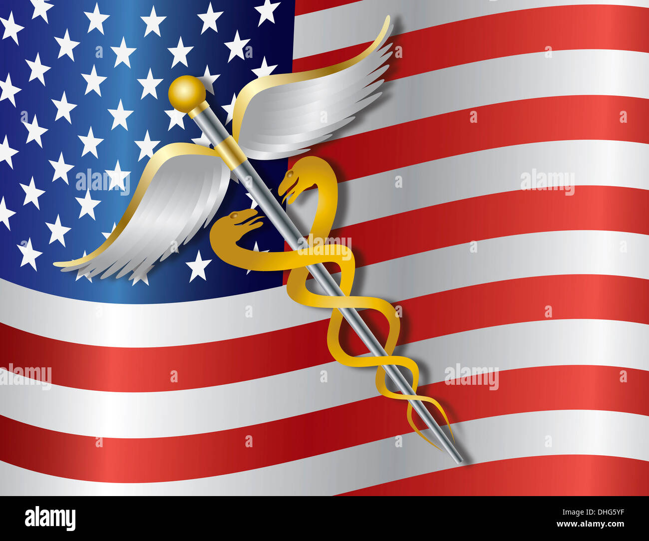 Caduceus Medical Symbol for Healthcare Reform with United States of