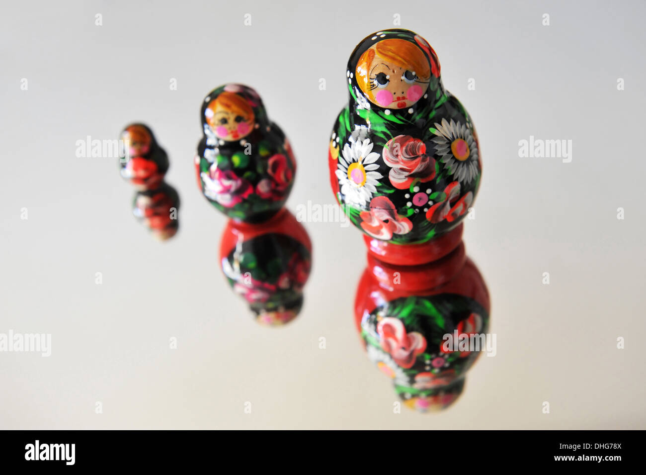 Three matrioshka dolls in different sizes Stock Photo