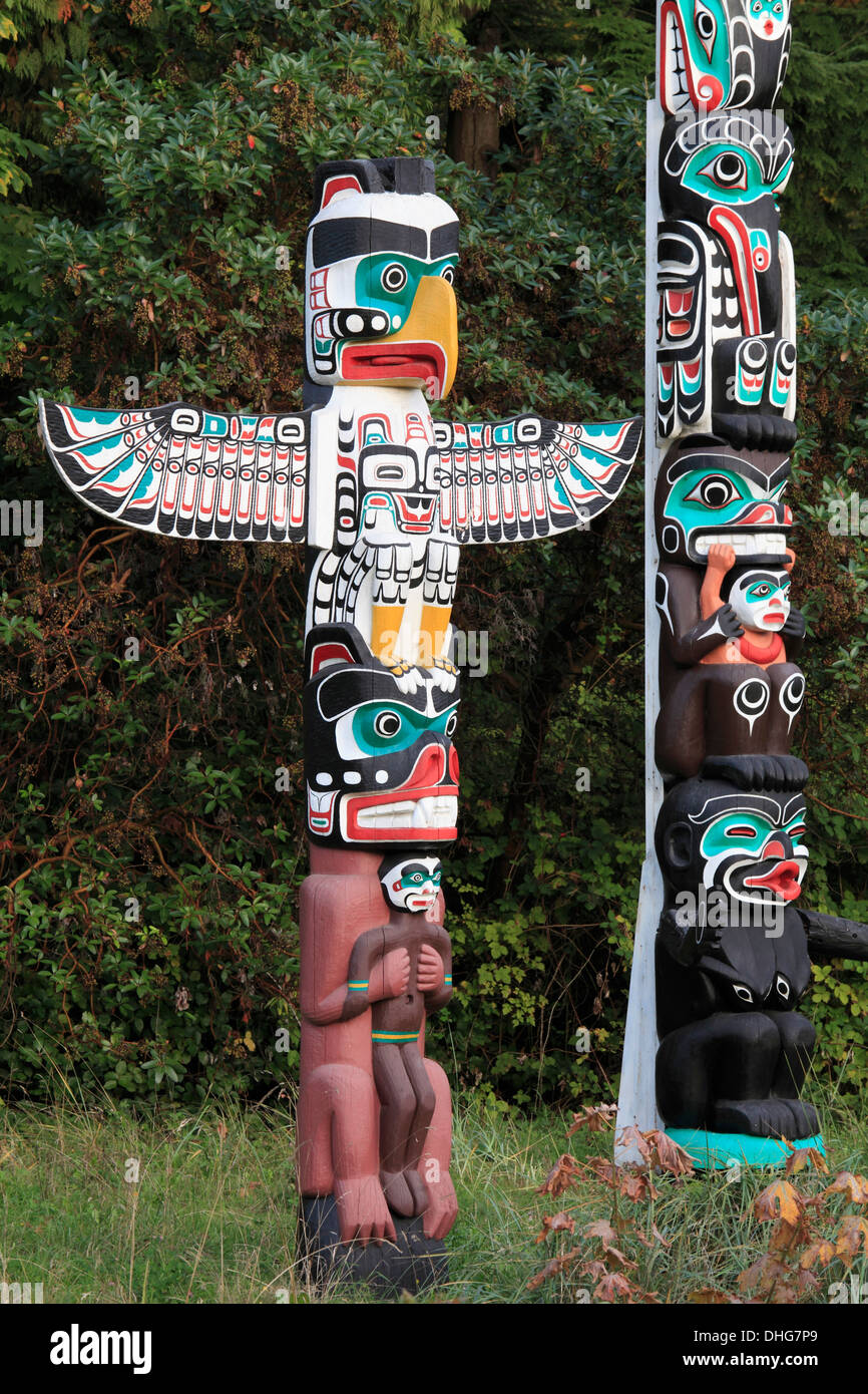 Canada, Vancouver, Stanley Park, totem pole, aboriginal art Stock Photo ...