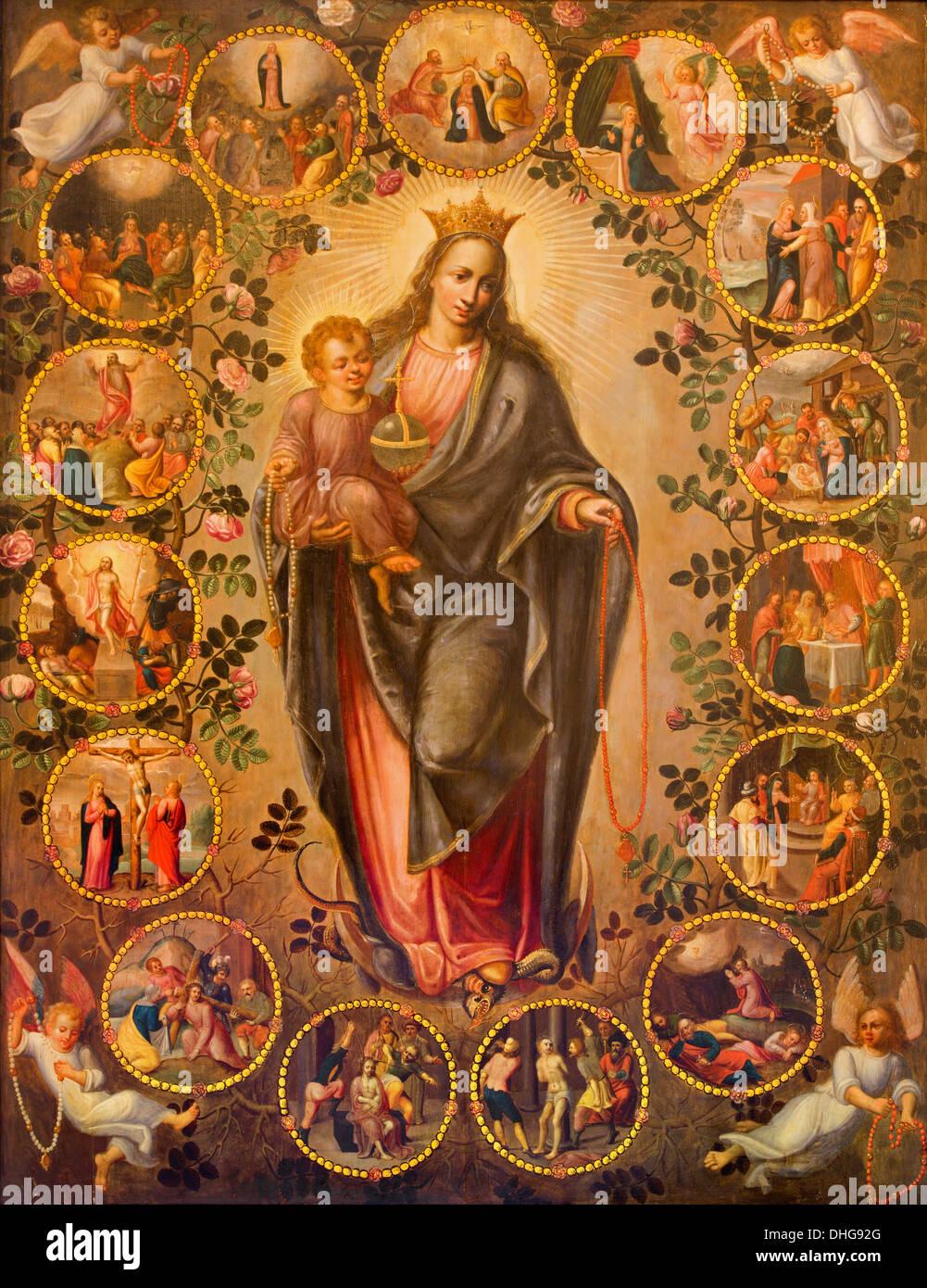 ANTWERP, BELGIUM - SEPTEMBER 5: Madonna of rosary. Paint from 19. cent. in side corridor of St. Pauls church (Paulskerk) Stock Photo