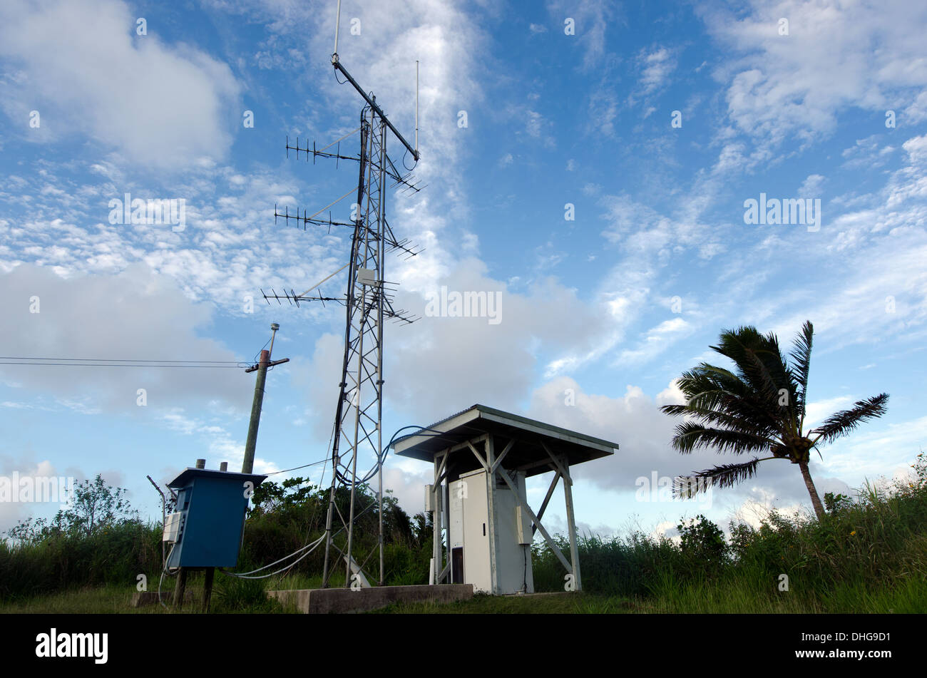 Aerial TV and radio station antennas on top of Maunga Pu hill, highest  point in Aitutaki Lagoon, Cook Islands Stock Photo - Alamy