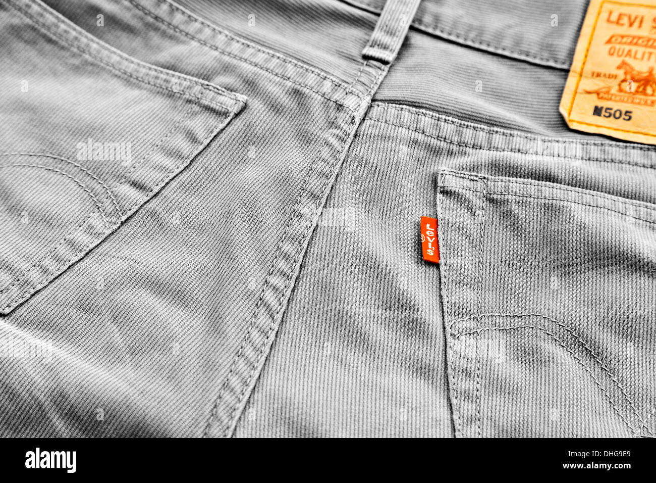 Desaturate image of a men's Levi's 505 jeans with close up of a Levi's Red  Tab Stock Photo - Alamy