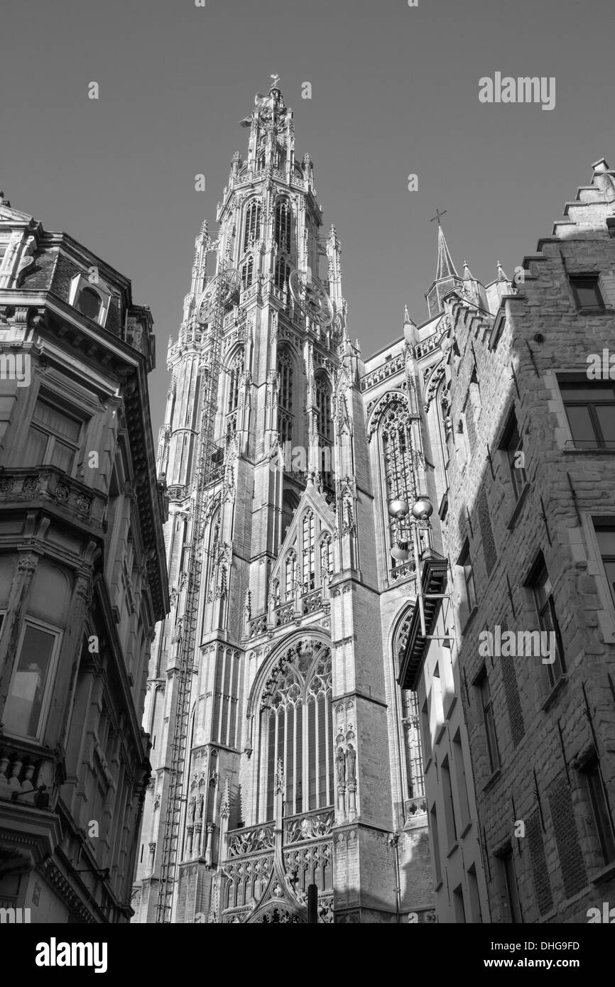 Antwerp - West facade of cathedral of Our Lady Stock Photo