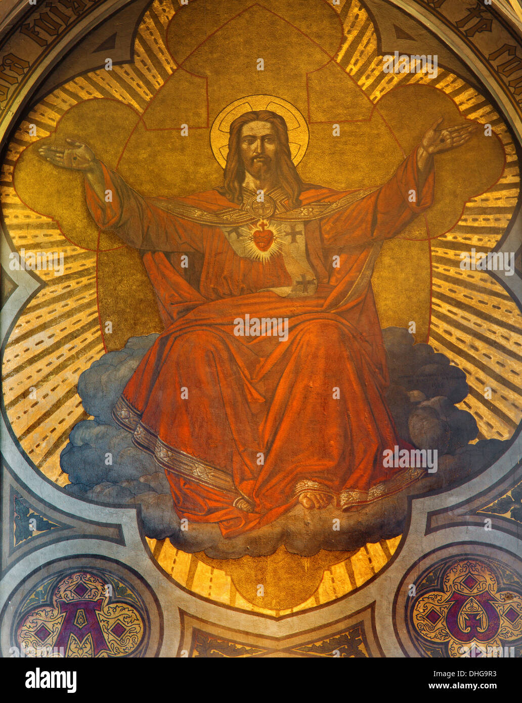 ANTWERP, BELGIUM - SEPTEMBER 5: Fresco of Jesus heart in main apse of Joriskerk or st. George church Stock Photo