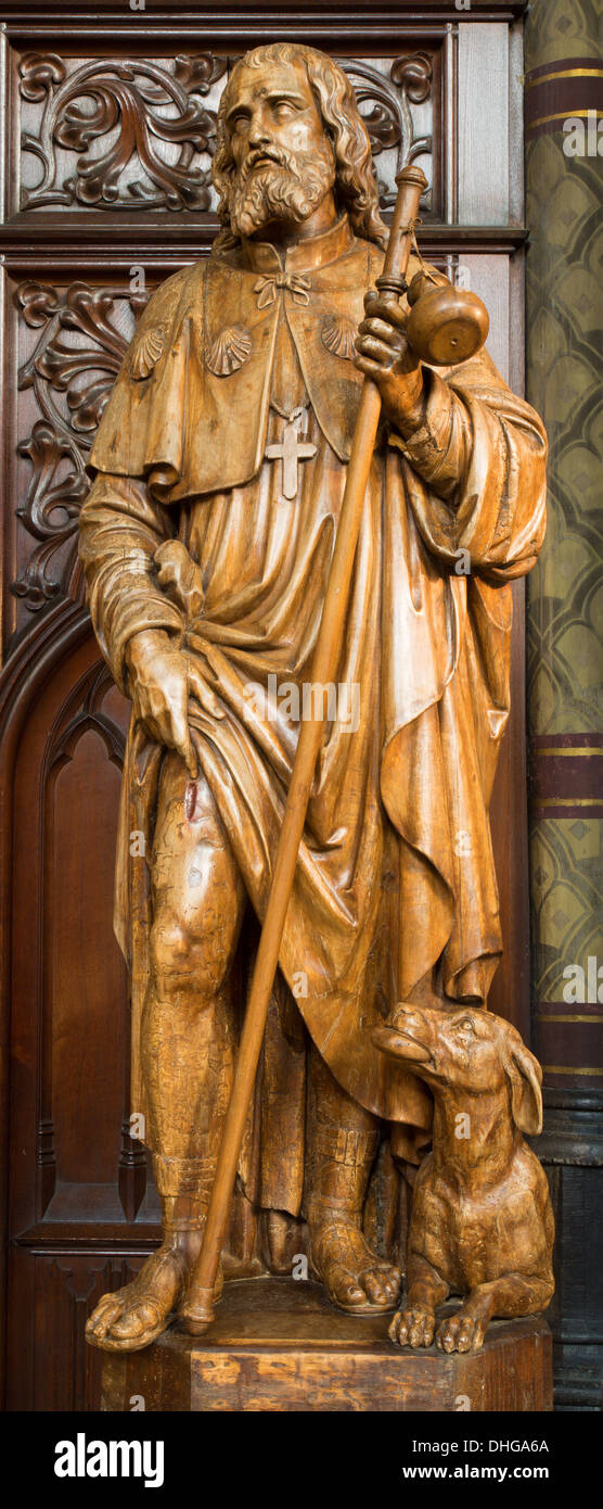ANTWERP, BELGIUM - SEPTEMBER 5: Carved statue of apostle Jacob from Joriskerk or st. George church Stock Photo