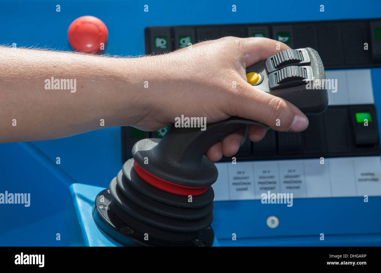 hand of man at operating of water excavator Stock Photo