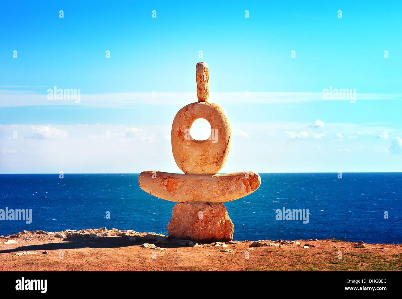 Ancient Landmark of headland Tarhankut in Crimea Mystical stones statue with beautiful background of blue Sea and Sky Stock Photo