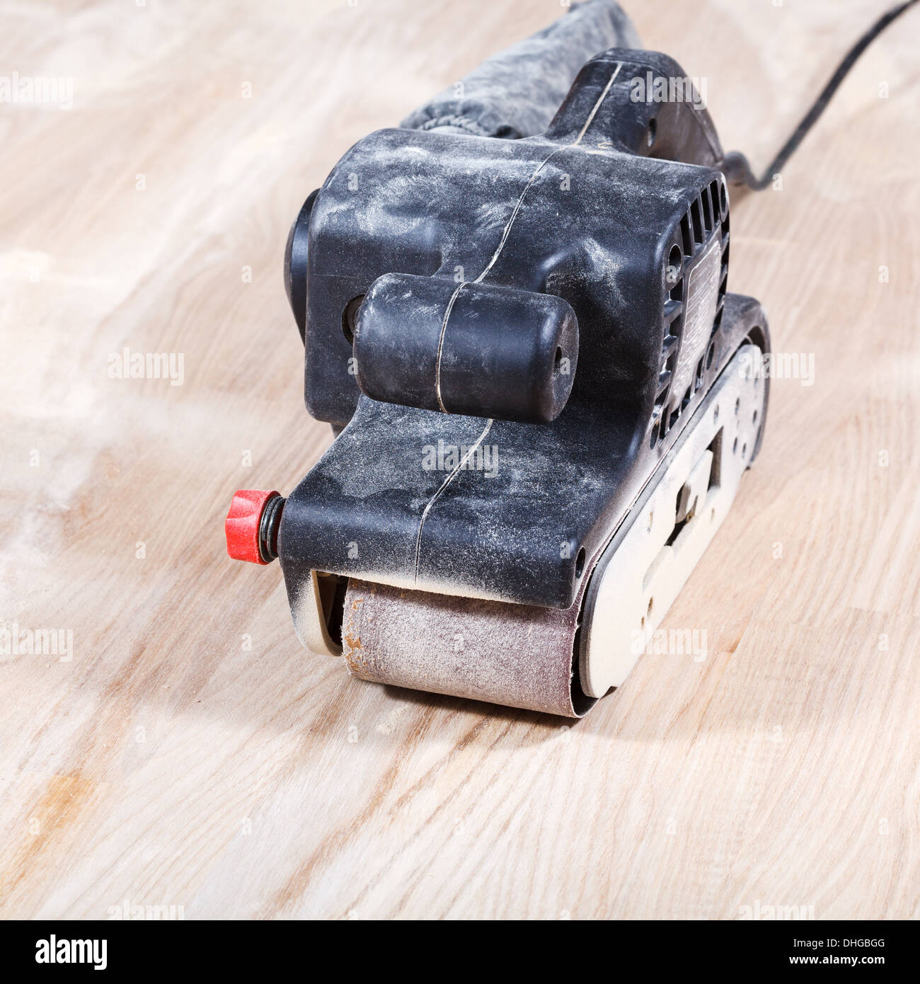 handheld belt sander finishing ashwood surface Stock Photo Alamy