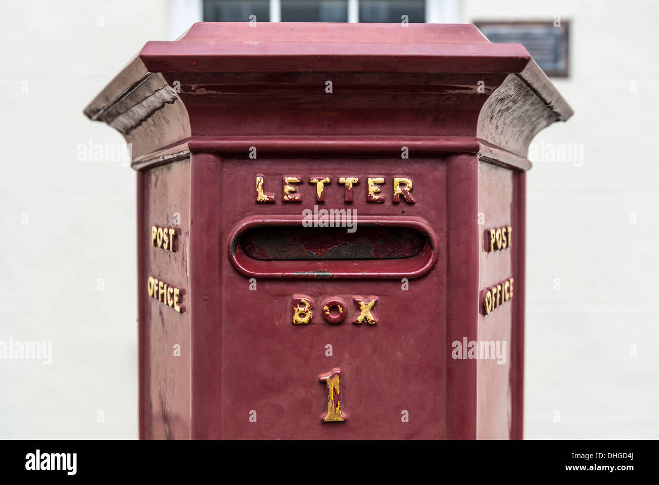 The oldest letter box still in use in the British Isles. Union Street, St Peter Port, Guernsey, Channel Islands Stock Photo