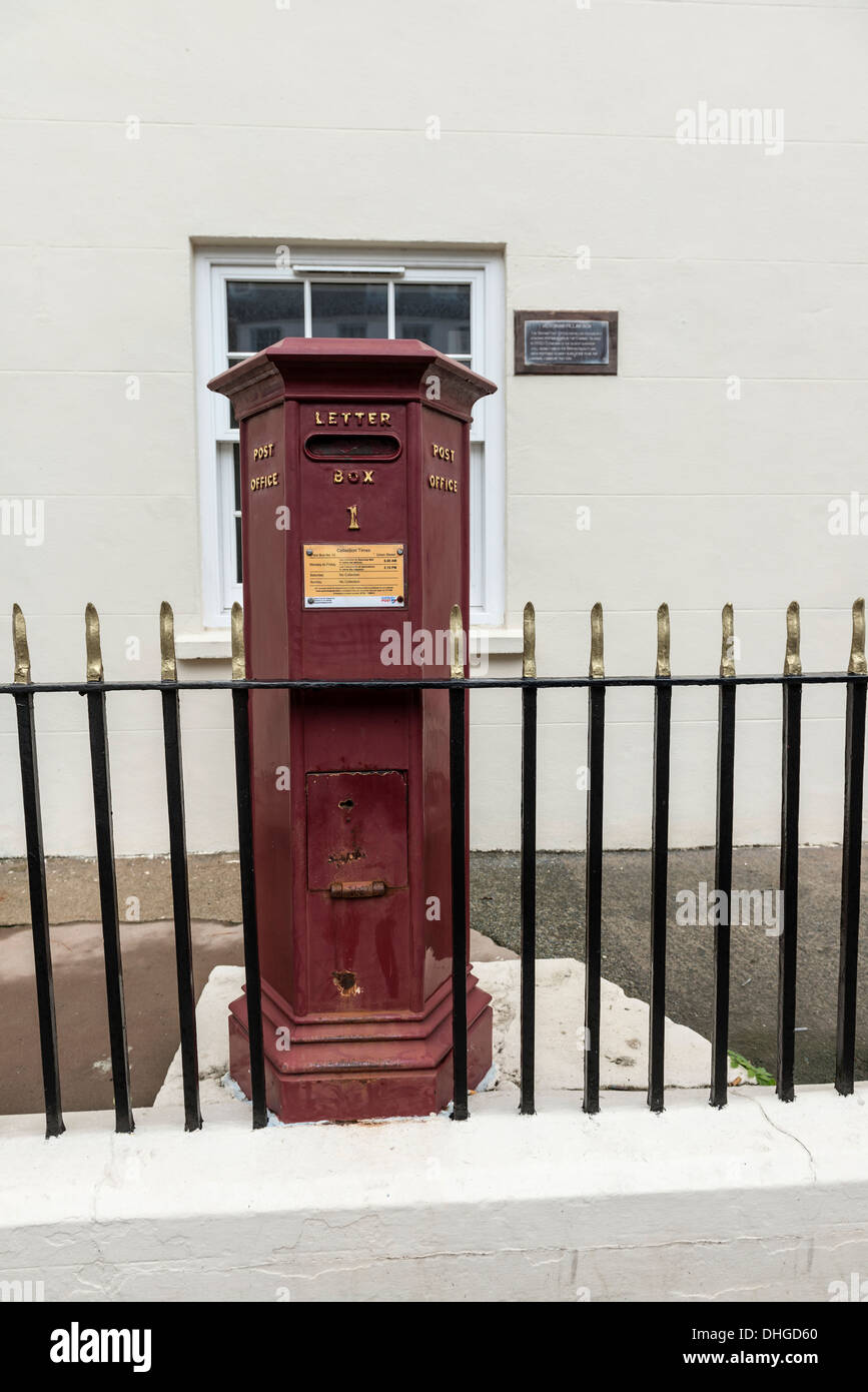 The oldest letter box still in use in the British Isles. Union Street, St Peter Port, Guernsey, Channel Islands Stock Photo