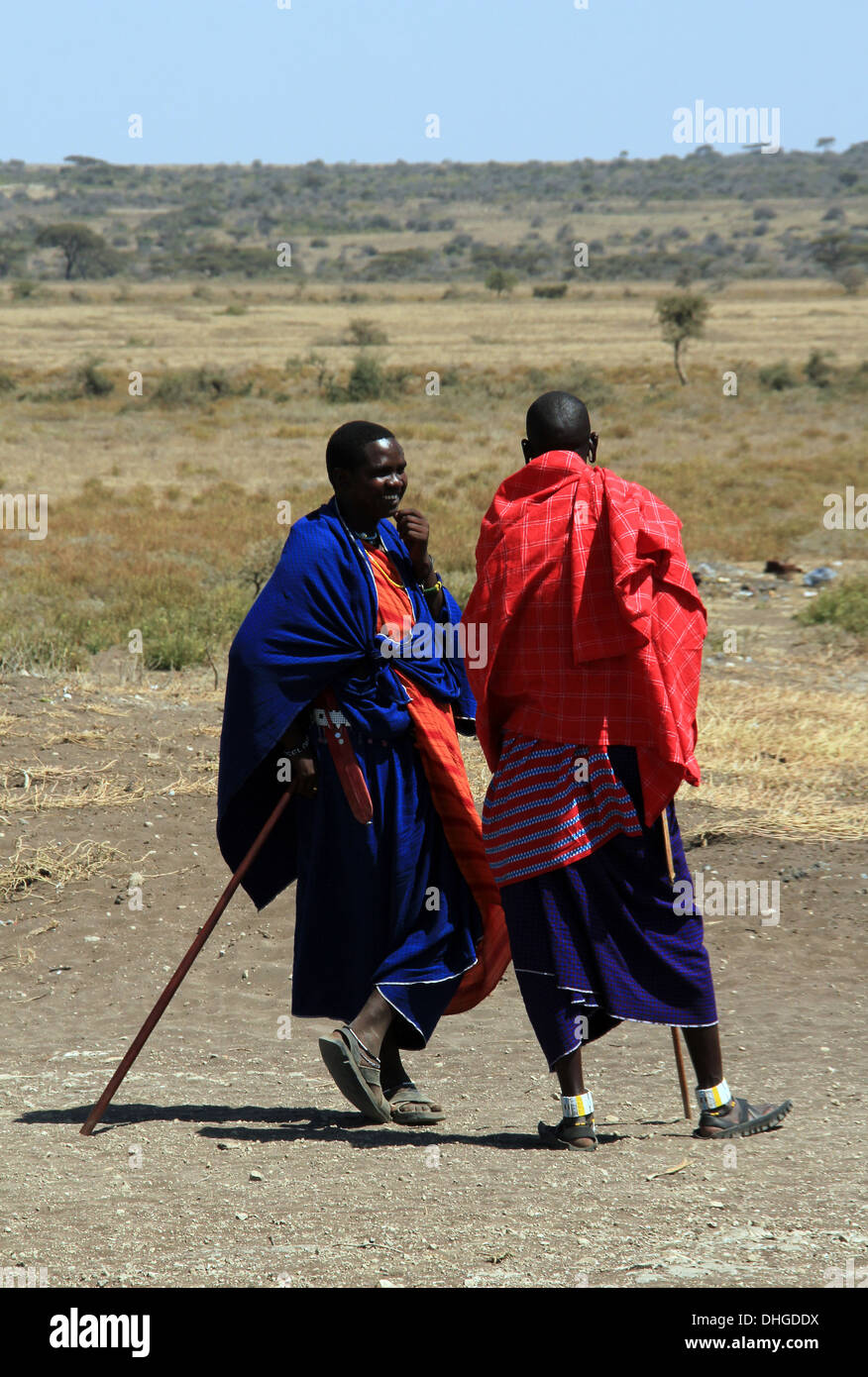 Two Maasai Men Conversating, Ngorongoro Conservation Area, Tanzania Stock Photo