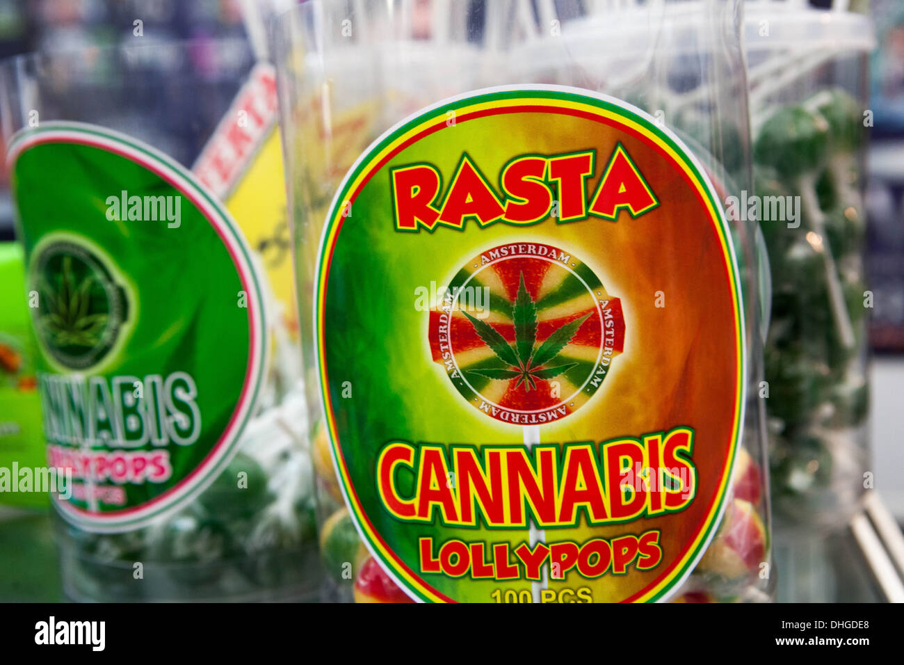 Hemp lolly pops, cannabis food product Stock Photo