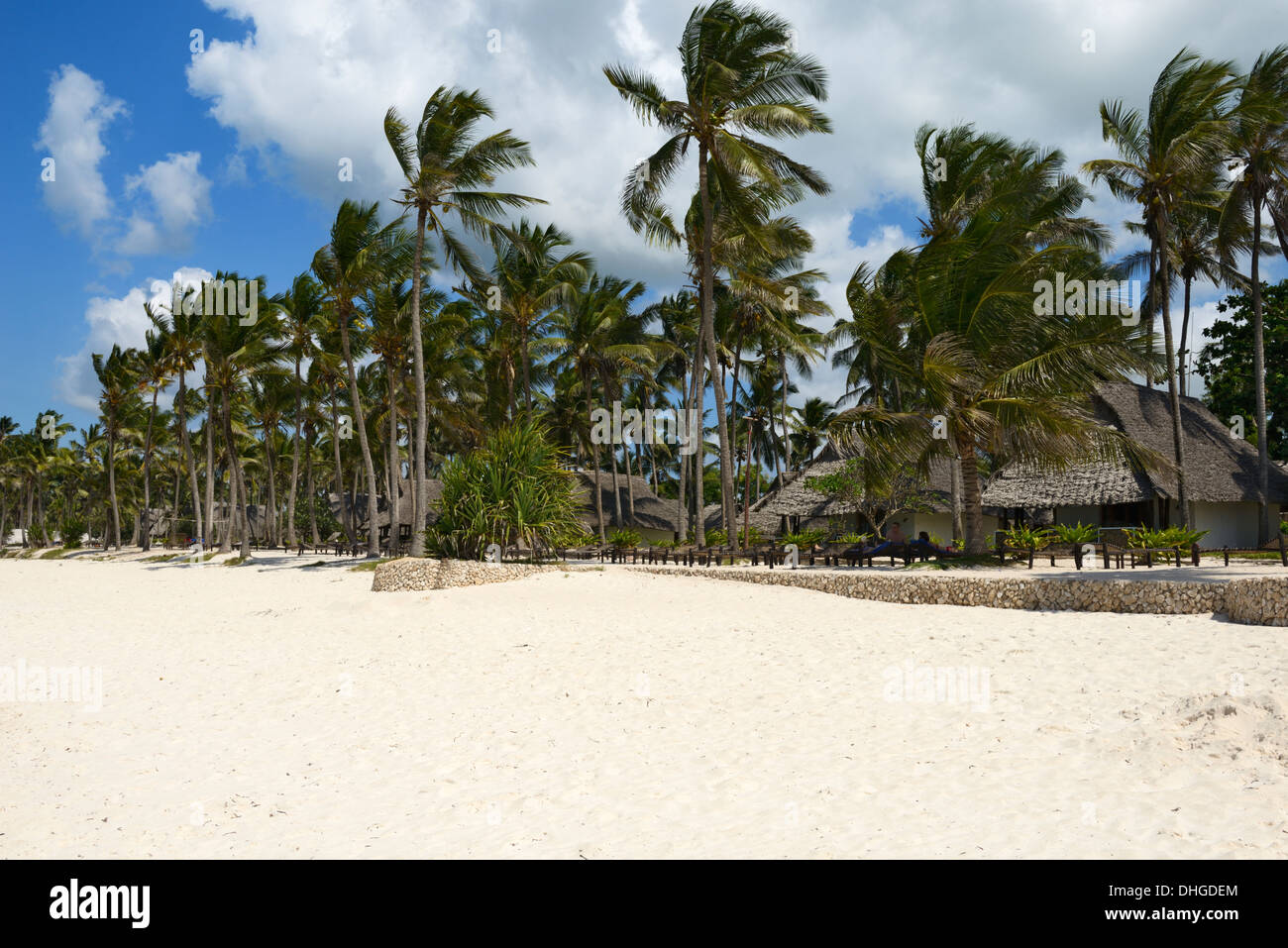 Beachside Hotel Frontage, Bwejuu Beach, Zanzibar, Tanzania, East Africa Stock Photo