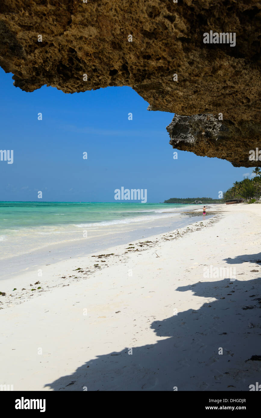 Rock outcrop, Bwejuu Beach, Indian Ocean, Zanzibar, Tanzania, East Africa Stock Photo