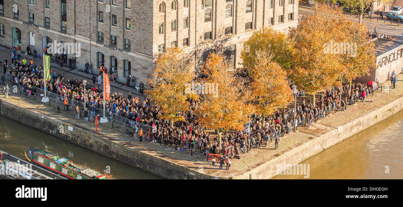 Bristol, UK. 10 November 2013. Hundreds of budding actors queue outside the Arnolfini arts centre in Bristol to take part in the second day of open auditions for the latest Star Wars film. Auditions are taking place around the UK for Star Wars: Episode VII. 10 November 2013. Credit:  Adam Gasson/Alamy Live News Stock Photo