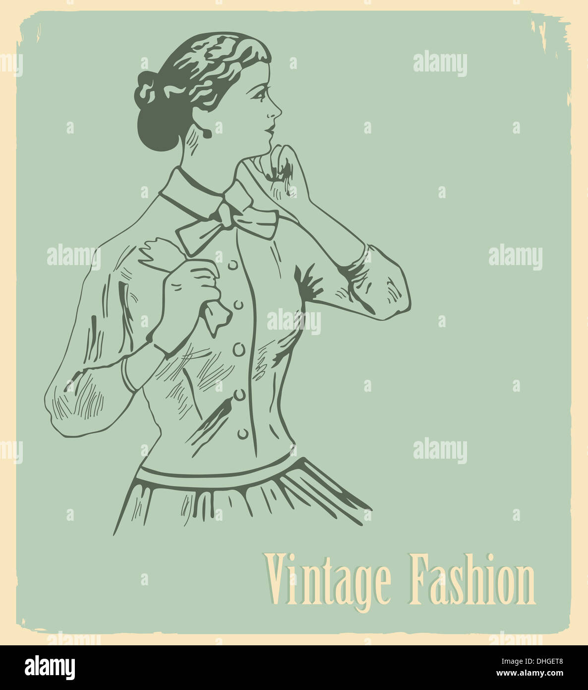 vintage illustration with the girl model Stock Photo