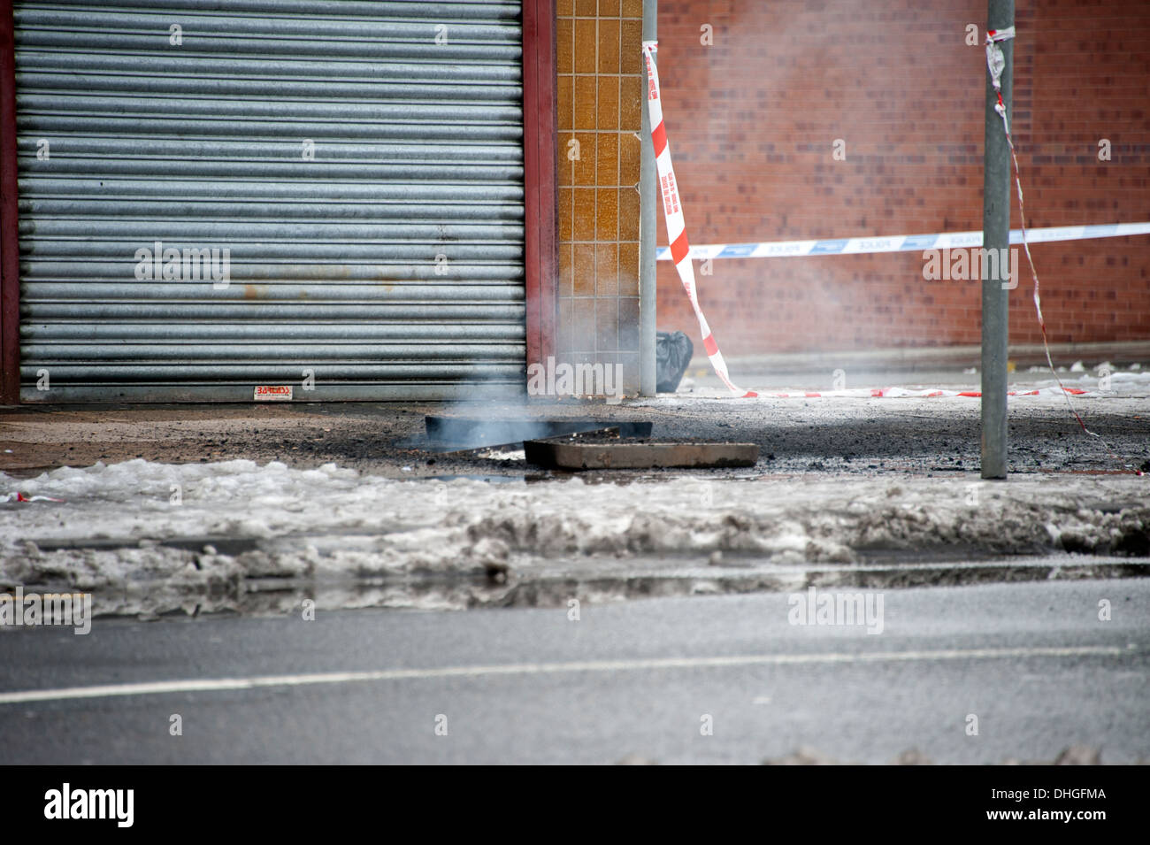 Electricity fuse manhole on fire fuse burn overload Stock Photo
