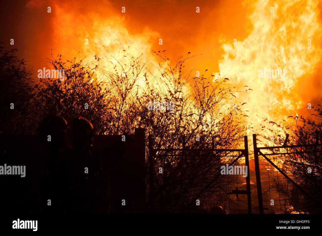 Fire Huge Blaze Flames Night Orange Yellow Fierce Hot Stock Photo