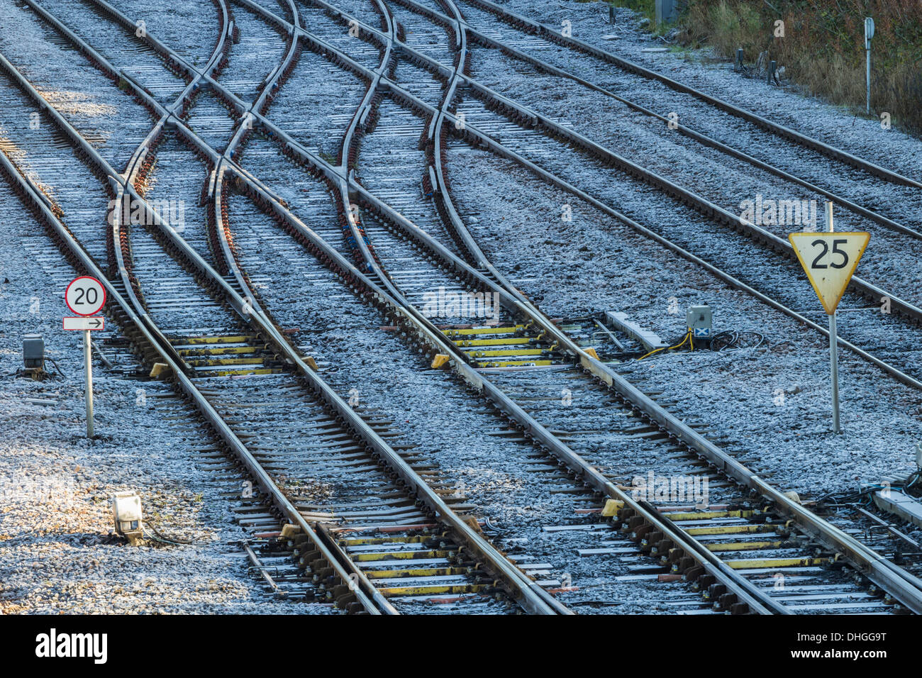 Frost on rail tracks in Middlesbrough, England, UK Stock Photo Alamy