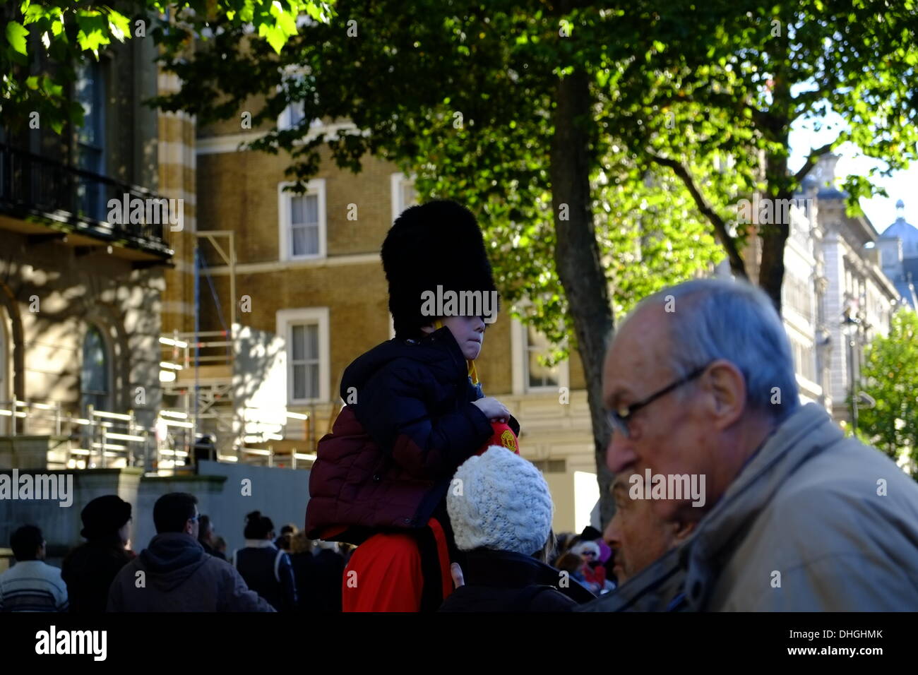 Child wears bearskin hat Stock Photo Alamy