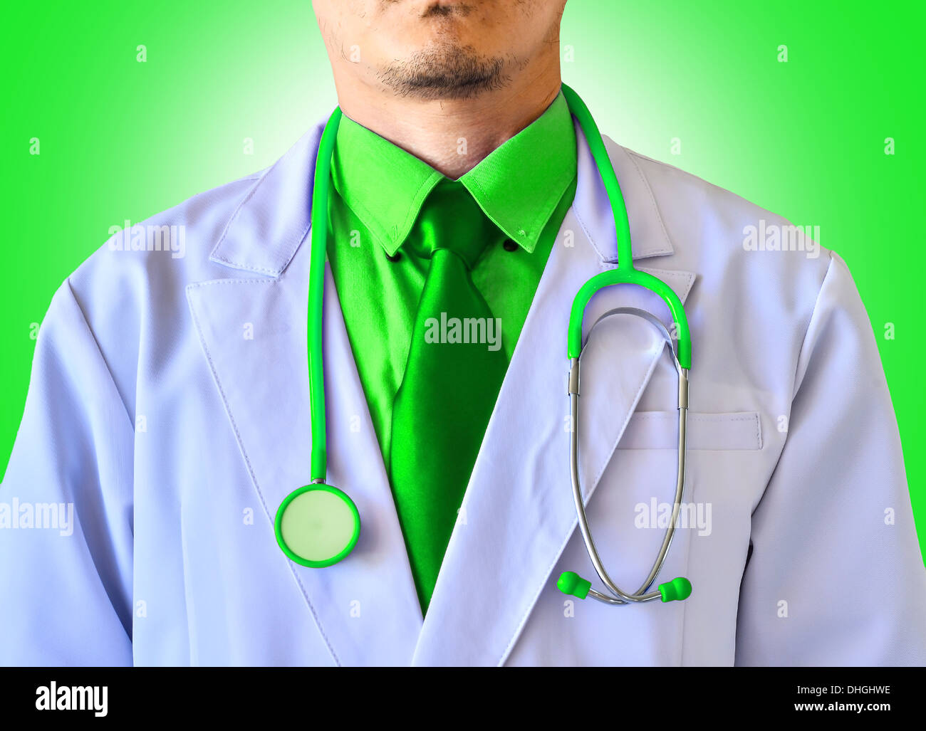 Doctor with a stethoscope close up on green background Stock Photo - Alamy