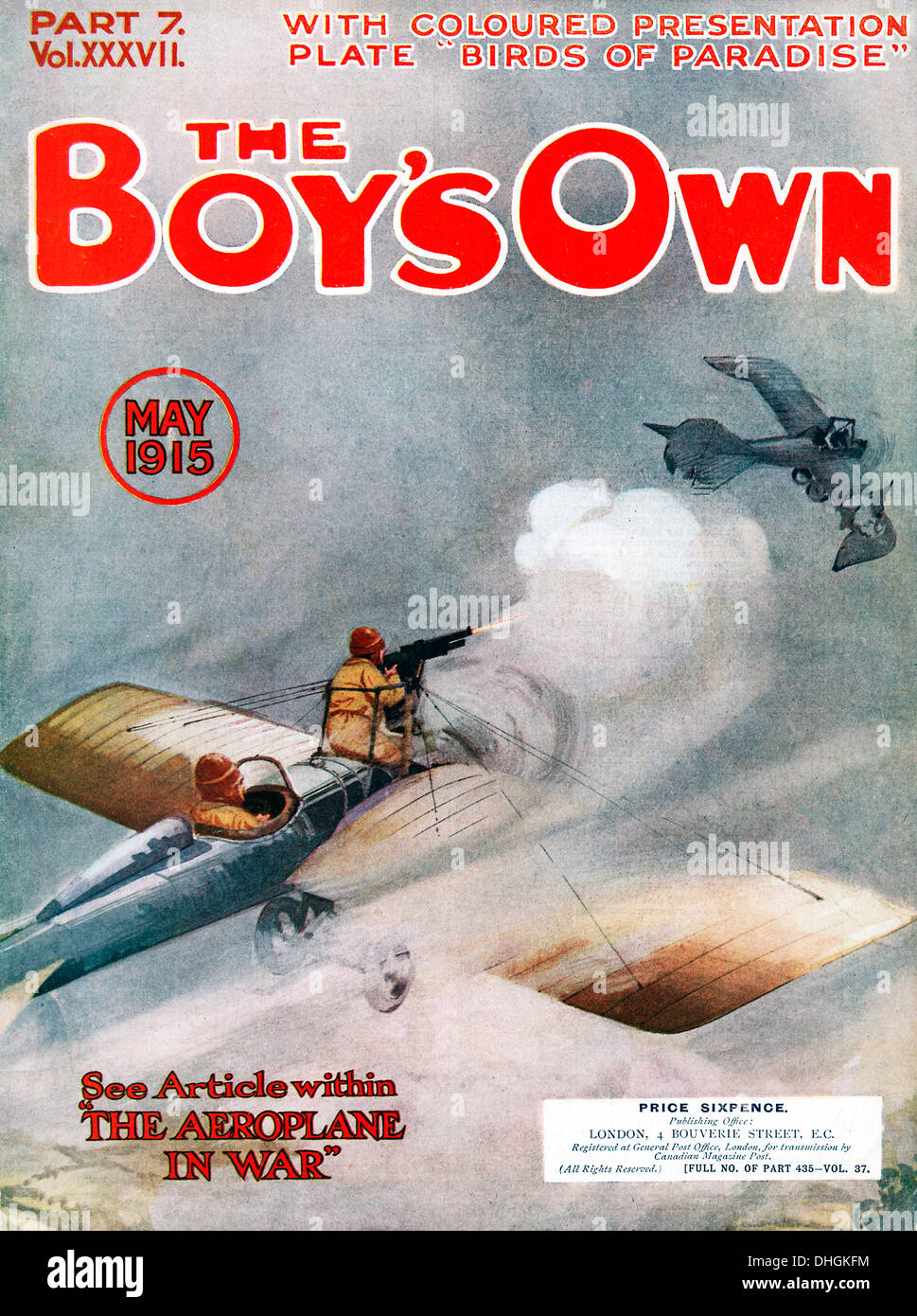 Boys Own Paper, Aerial Combat, 1915 cover of the magazine with an issue on The Aeroplane At War - very early war in the air Stock Photo
