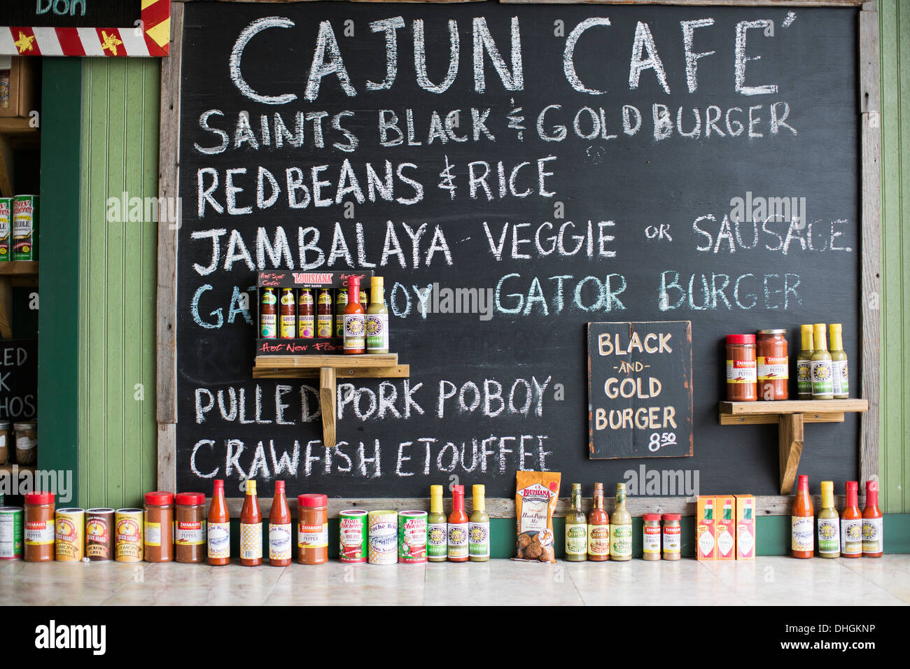 Menu board for the Cajun Cafe in the French Market, New Orleans