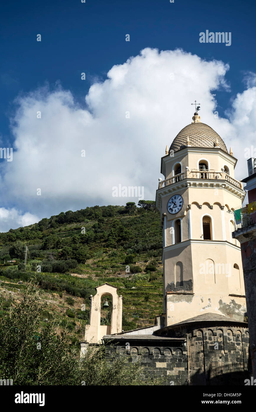 Clocktower in Vernazza ,Cinque Terre, Italy Stock Photo