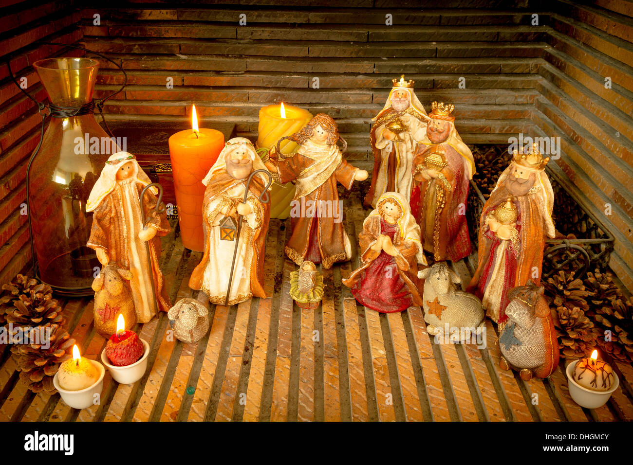 Nativity scene with hand-colored figures for Christmas decoration Stock ...