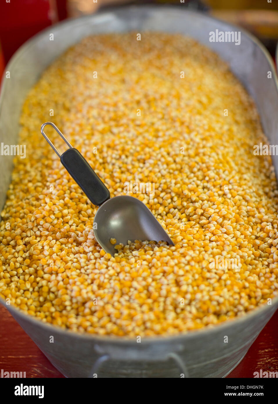 Popping corn in a large metal container at a road side store in Texas. Stock Photo